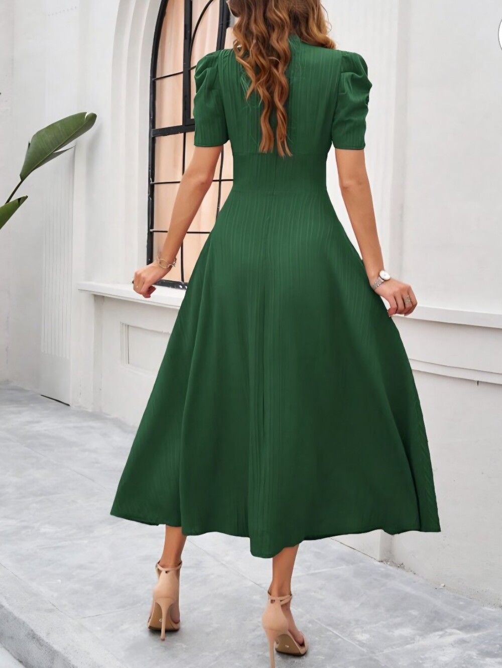 V-Neck Puff Sleeve Maxi Dress NWOT - Picture 2 of 4